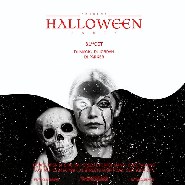 Free Halloween Make-Up Woman With Skull Looking In Camera Psd