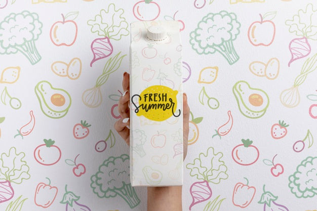 Free Hand Holding Carton Of Milk With Mockup Psd
