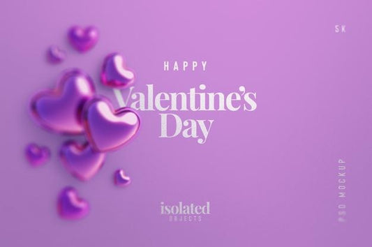 Free Happy Valentines Day Background Mockup With Decorative Love Hearts Top View Scene Psd