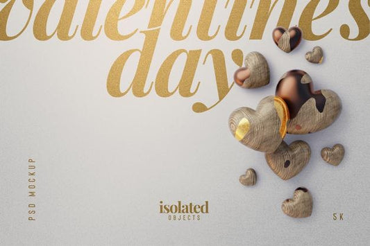 Free Happy Valentines Day Background Mockup With Decorative Love Hearts Top View Scene Psd