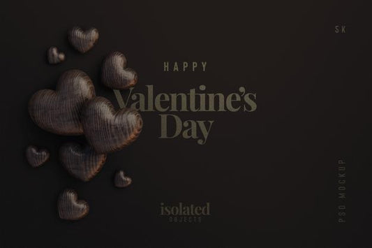 Free Happy Valentines Day Background Mockup With Wooden Decorative Love Hearts Top View Psd