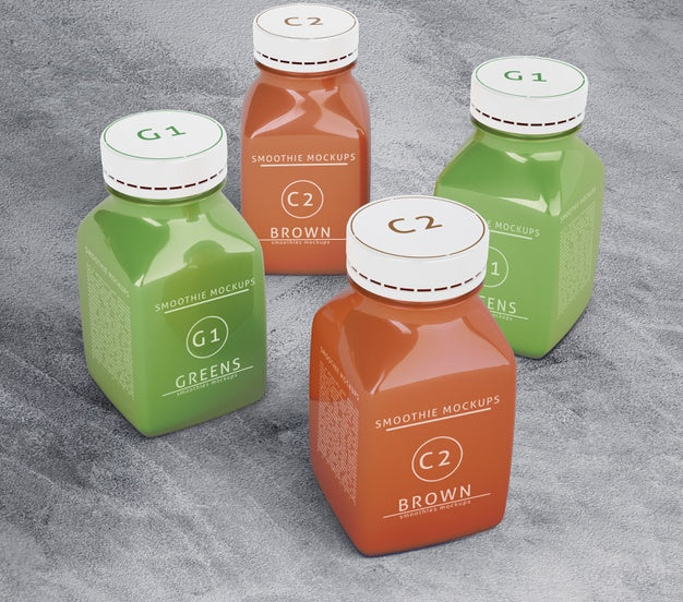 Free High View Plastic Bottles With Different Fruit Or Vegetable Juices Psd