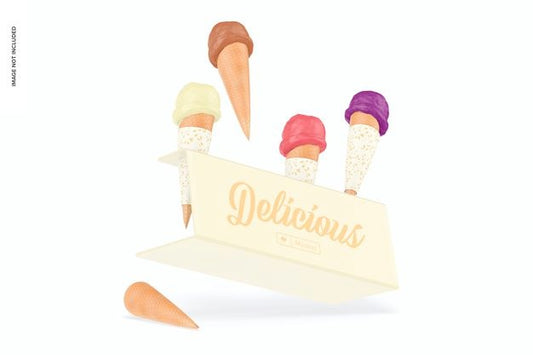 Free Ice Cream Cone Holder Mockup, Falling Psd