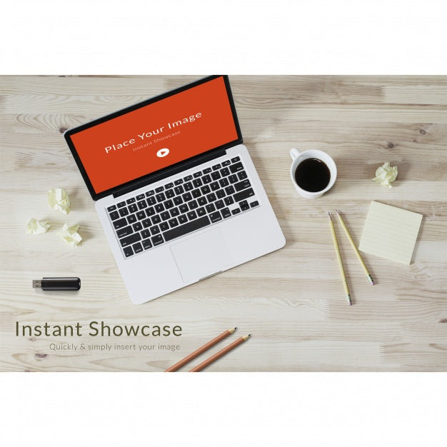 Free Lapton On Desk Mock Up Psd