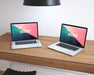 Free Laptops On Wooden Desktop Mock Up Psd