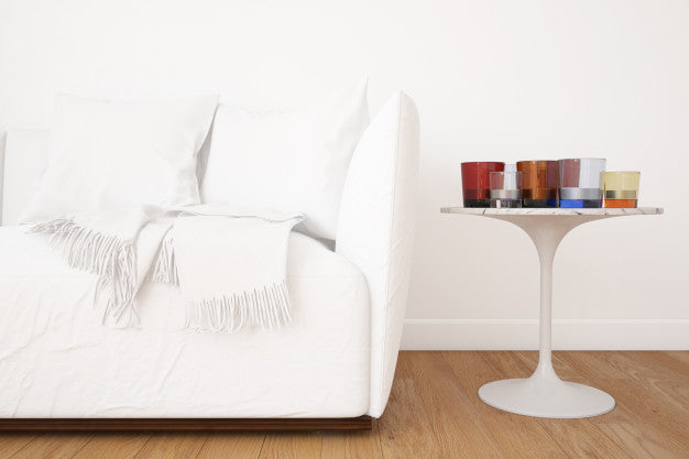 Free Living Room With Sofa Mockup And Decoration Elements Psd