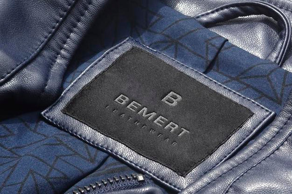 Free Logo Mockup Blue Leather Jacket Label Psd