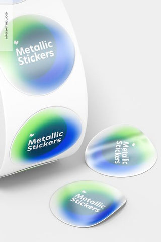 Free Metallic Stickers Roll Mockup, Close Up Psd