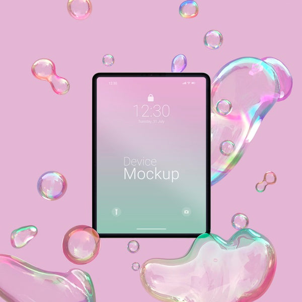 Free Mock-Up Tablet Composition With Liquid Dynamic Elements Psd