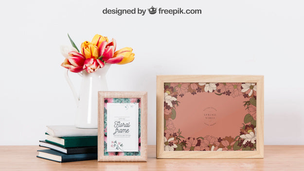 Free Mockup Of Two Frames On Table Psd