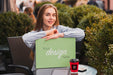 Free Modern Blonde Girl Holding A Banner Mock-Up Psd