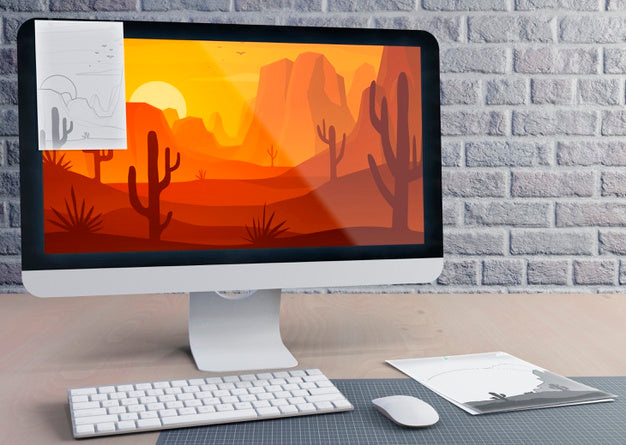 Free Modern Monitor For Work On Desk Psd