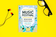 Free Music Festival Flyer With Glasses And Headphones Beside Psd
