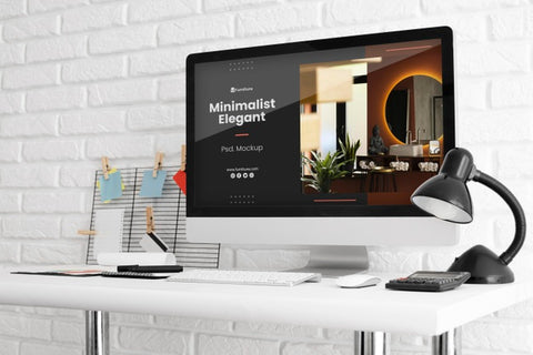 Free Office Desk With Computer Mock-Up Psd
