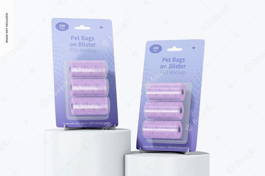 Free Pet Bags On Blister Mockup, Perspective View Psd