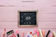 Free Pink Back To School Composition With Slate Psd