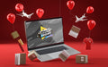 Free Pop-Up Balloons With Sales On Red Background Psd