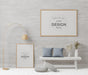 Free Poster Frame In Living Room Mockup Psd