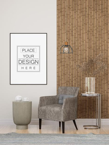 Free Poster Frame In Living Room Psd Mockup Psd