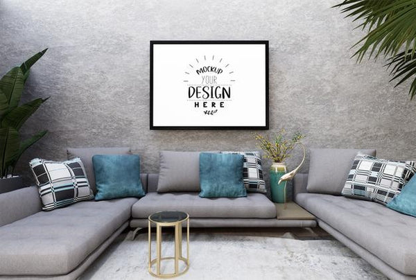 Free Poster Frame In Living Room Psd Mockup Psd