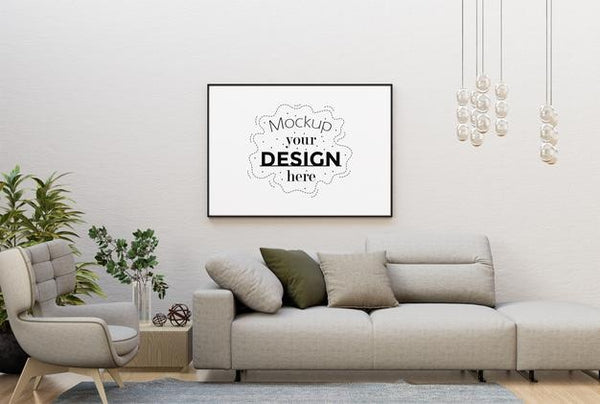 Free Poster Frame In Living Room Psd Mockup Psd