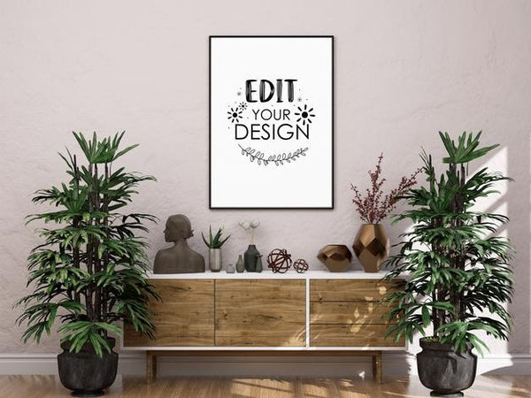 Free Poster Frame In Living Room Psd Mockup Psd