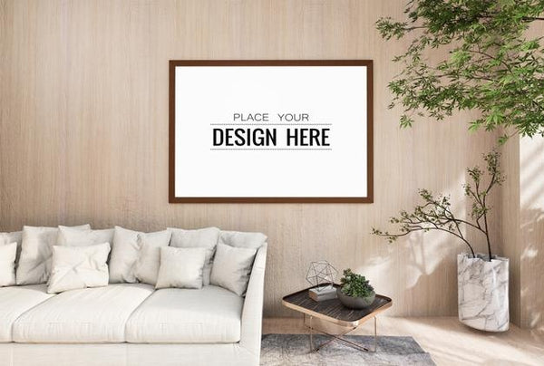 Free Poster Frame In Living Room Psd Mockup Psd