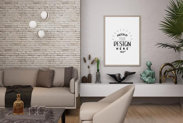 Free Poster Frame In Living Room Psd Mockup Psd