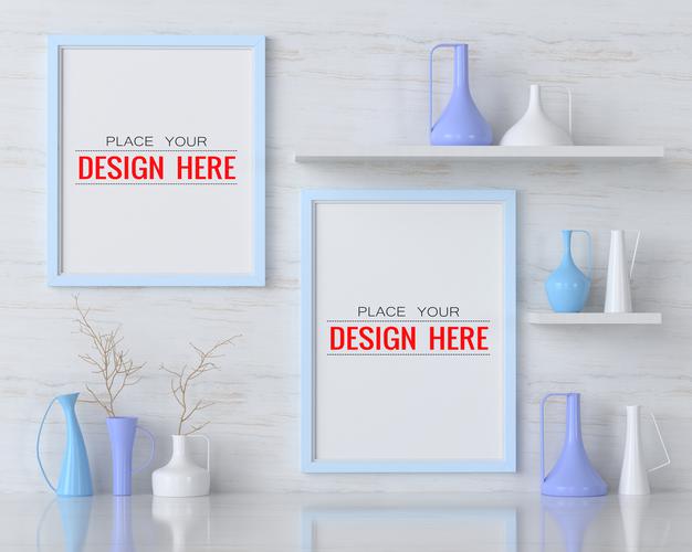 Free Poster Frame Mockup On The Wall With Plant Psd