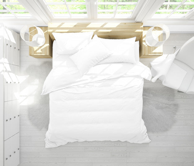 Free Realistic Double Bedroom With Furniture And Big Windows On Top View Psd