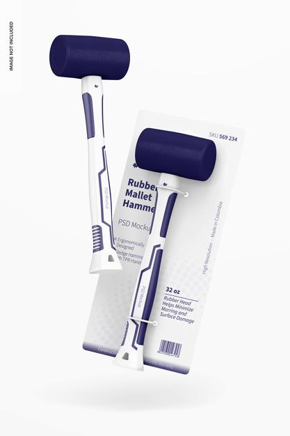 Free Rubber Mallet Hammer Blister Mockup, Floating Psd