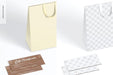 Free Rustic Gift Certificates With Bag Mockup, Perspective Psd