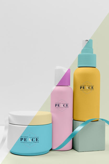 Free Set Of Mock-Up Beauty Products With Ribbon Psd