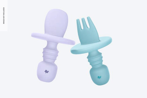 Free Silicone Baby Fork And Spoon Mockup, Floating Psd