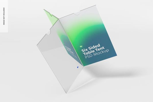 Free Six Sided Acrylic Table Tent Mockup Falling Psd