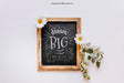 Free Slate Mockup With Flowers Psd