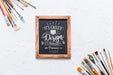 Free Slate Mockup With Paint Materials Psd