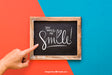 Free Slate Mockup With Pointing Finger Psd