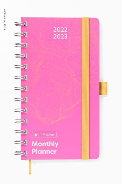 Free Slim Monthly Planner Mockup, Top View Psd
