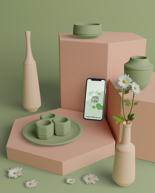 Free Spring 3D Decorations With Phone Psd