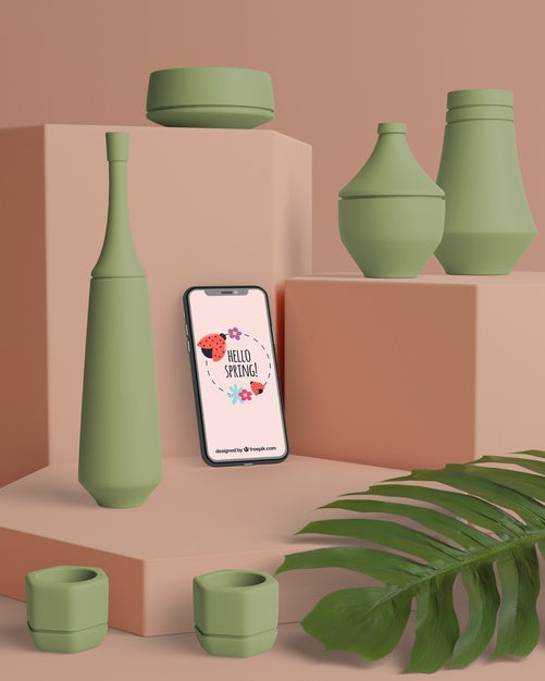 Free Spring Decorations In 3D With Mock-Up Psd