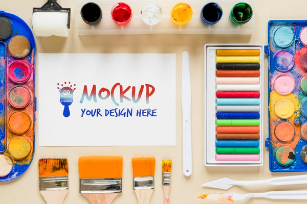 Free Top View Artistic Paint Accessories With Mock-Up Psd