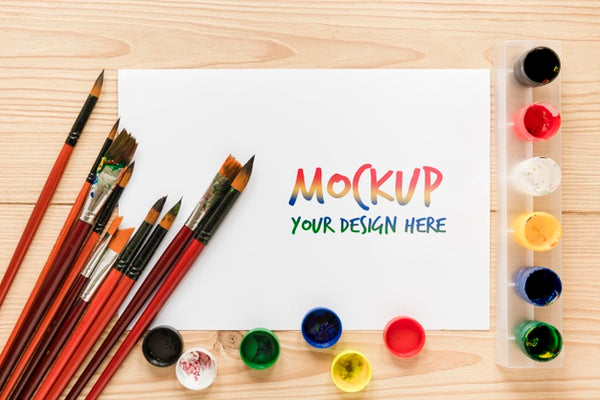 Free Top View Artistic Paint Accessories With Mock-Up Psd