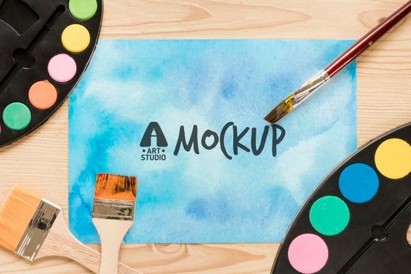 Free Top View Artistic Paint Accessories With Mock-Up Psd