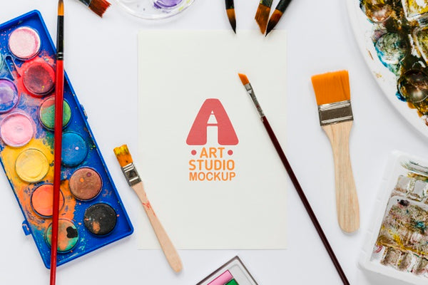 Free Top View Artistic Paint Accessories With Mock-Up Psd