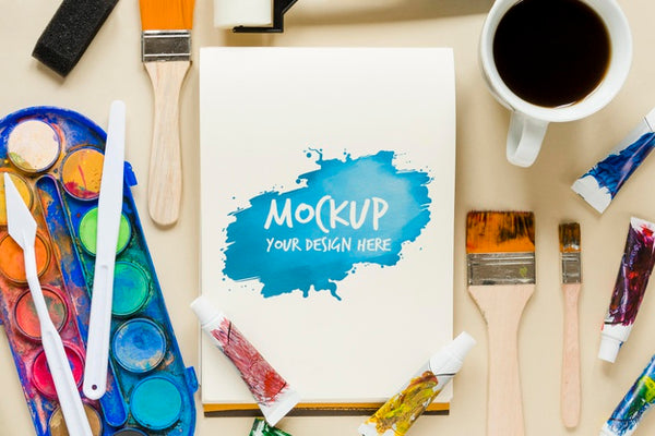 Free Top View Artistic Paint Accessories With Mock-Up Psd