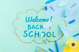 Free Top View Back To School With Blue Supplies Psd