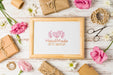 Free Top View Birthday Arrangement With Frame Mock-Up Psd