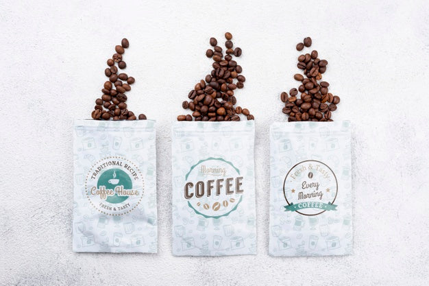 Free Top View Coffee Beans Mockup Psd