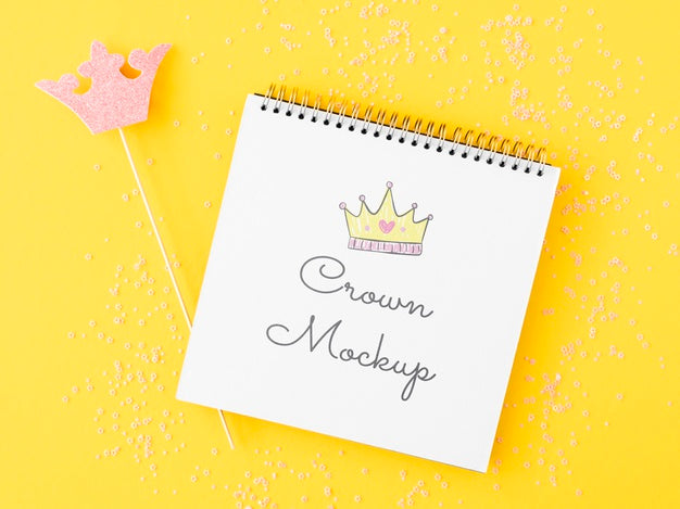Free Top View Crown Mock-Up On Yellow Background Psd